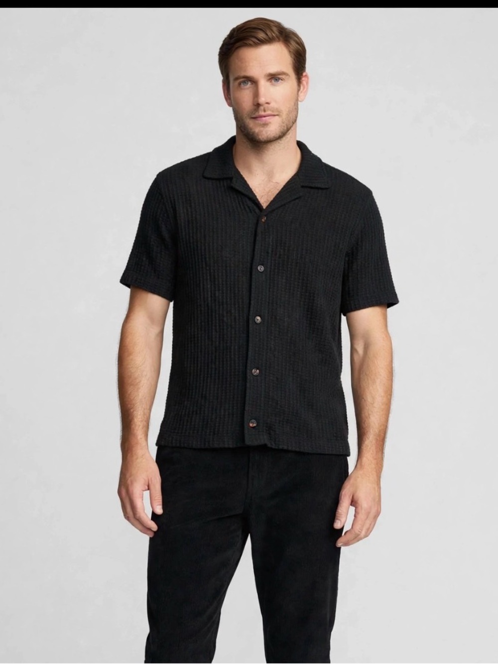 J.Crew Waffle-Knit Camp Collar Shirt Black